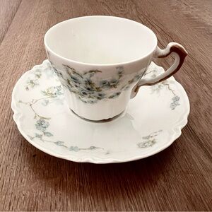 Vtg Haviland & Co Limoges France Small Tea Cup & Saucer Blue Flowers Gold Trim